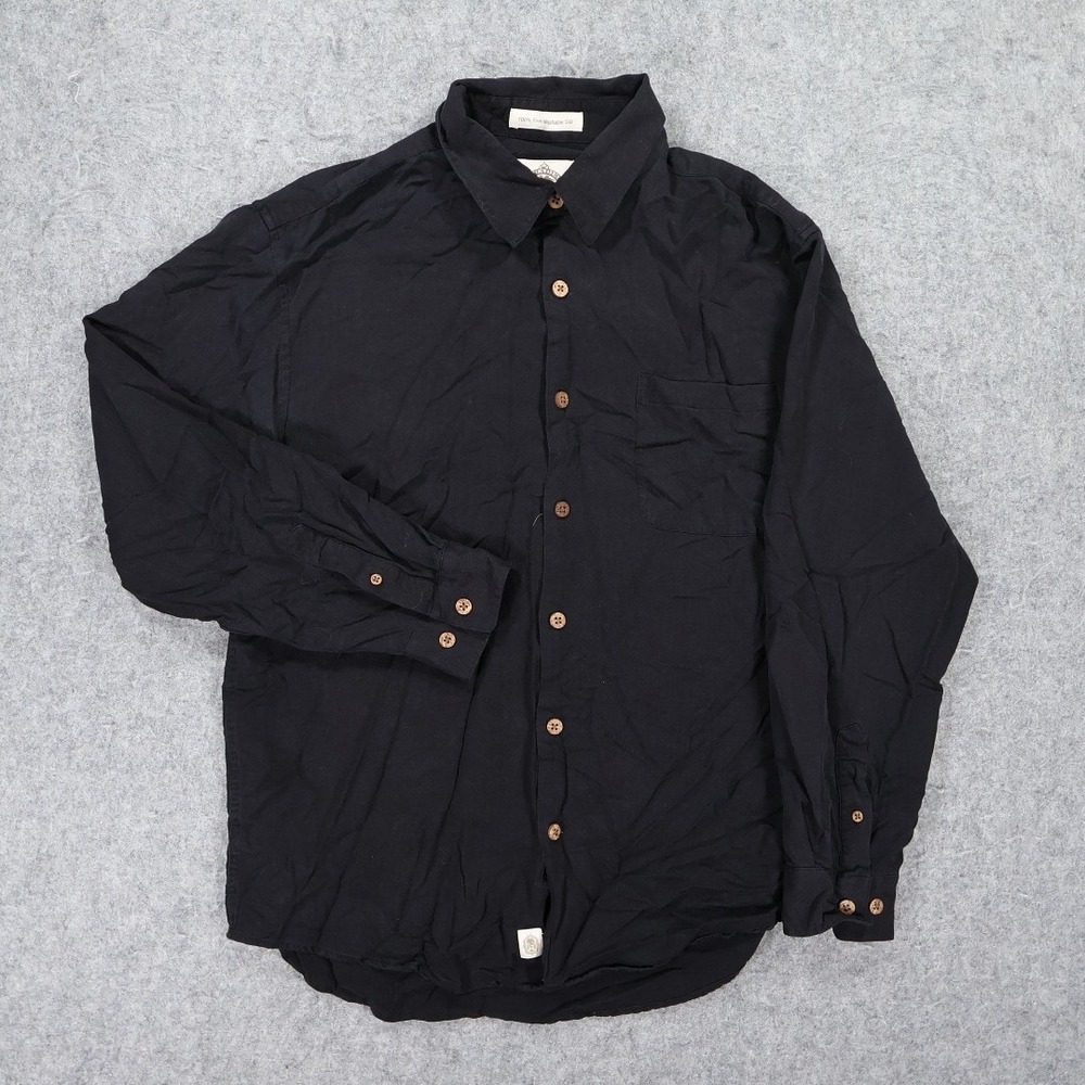 Paradise Collection Button Up Mens M Black Excellent 100% Washable Silk Pocket